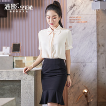 Clearance 6 fold summer professional wear shirt set women thin breathable temperament white collar sales department work clothes