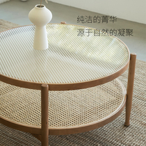 ins Net red rattan coffee table Japanese round long rainbow glass tea table combination small household living room small round table