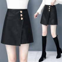 Leather skirt skirt autumn and winter women 2021 New High waist slim irregular a-shaped hip hip all-step short skirt