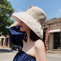 Summer mesh fisherman hat sunscreen female Han version net yarn cap foldable anti-UV sun hat large eaves tide card