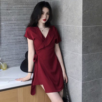 Korea counter 2021 summer new sweet dress temperament slim slim waist long short sleeve skirt