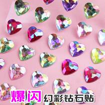 Three-dimensional love diamond stickers childrens material crystal gem stickers mobile phone shell decoration handmade stage stickers for girls
