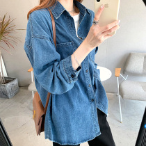 Tide brand blue denim shirt Women spring and autumn 2021 New retro long sleeve stacked wear loose casual design