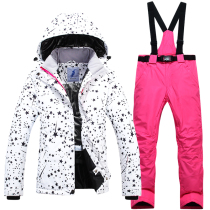 Ski suit womens suit Korea winter outdoor snow township waterproof mountaineering suit single and double board white ski coat pants suit