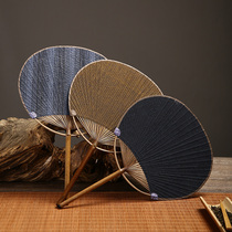 Hand-woven Japanese clay cloth surface bamboo fan long handle 2021 summer round text hand old craft classical paper fan