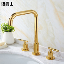 European-style golden three-hole basin faucet Hot and cold split washbasin bathroom cabinet bathroom all copper simple