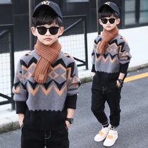 Boys sweater 2021 new autumn and winter Korean version of pullover in childrens foreign gas mink velvet plus velvet thickening tide