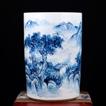 Jingdezhen ceramic blue and white porcelain calligraphy and painting cylinder scroll cylinder calligraphy and painting storage tube study floor floor vase decorative ornaments