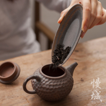 Slow City Coarse Pottery Kiln Change of Tea then Ceramic Tea Spade with Golden Tea Spoon Bounty Tea Lotus Tea Box Home Kongfu Tea Accessories
