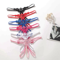 Large size open file sex panties Sexy pearl underwear free thong transparent hot three-point passion suit