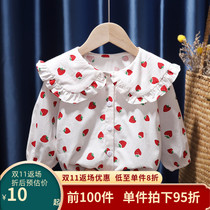 Girls Shirts Korean Version Cotton Princess Floral Shirts Childrens Spring and Autumn Thin Section Long Sleeves Doll Collar Western Style Shirts