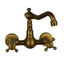 European antique drawing noodles Basin hot and cold all copper double handle Wall hand toilet basin bathtub faucet
