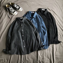 Port wind ins plaid shirt Mens loose trend spring and summer casual jacket Versatile frock long sleeve shirt