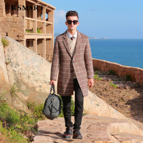 Double-sided wool coat men long fashion English plaid suit collar business casual winter jacket men