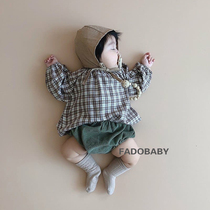 ins22 spring and autumn South Korean baby Yangqi Plaid doll Blouse Large PP Pumpkin Pants Baby Two Suits