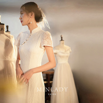 Cloud deep lace modified cheongsam 2021 new womens summer retro white long dress toast suit
