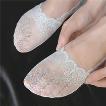 Lace socks boat Socks womens cotton socks shallow summer thin invisible socks cotton bottom non-slip Korean ladies high heels socks