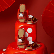 Wedding slippers Festive couple winter big red pair of wedding indoor married men and women couples non-slip cotton slippers