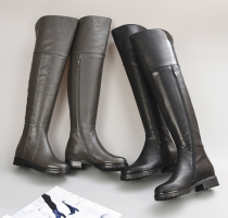 120 Recommended Card Boots Face Boot Cylinder Pure Head Layer Bull Leather Flat Heel Over Knee Boots Long Boots Grey Black