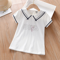 Girl t-shirt short sleeve pure cotton Summer 2022 new baby half sleeve foreign air turnover small and small child female blouse T