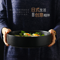 Japanese fried rice bowl creative ceramic soup bowl noodle bowl noodle bowl flat straight Bowl black baking cake plate dish household tableware