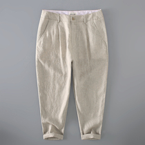 Summer thin mens plain linen slacks loose solid color leggings cotton linen mens trousers breathable
