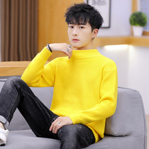 Autumn and winter 2021 new men Korean semi-turtleneck sweater plus velvet padded sweater personality trend sweater men