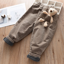 Children corduroy casual pants plus velvet thickened winter girls small feet warm pants girls wear long pants high waist