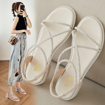 Sandals 2021 new female summer flat soft bottom Roman Lady college students popular fairy wind open toe shoes