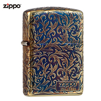 Zhibao lighter zippo genuine smoked gold armor Tang grass five sides etched kerosene lighter zippo men