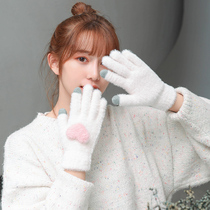 Touch screen plus velvet thickened wool with finger cycling to keep warm women in autumn and winter cute student gloves Spring and Autumn riding