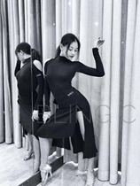 SOFTCHEN BLINGC Latin dance dress lace-up thickened chiffon high slit mid-length skirt 208