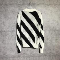 OFF autumn winter stripes black and white knitted sweater mens OW19SSWHITE hole mohair coat womens Tide brand