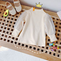Girls base shirt spring new childrens Korean version of the foreign style T-shirt fungus edge female baby lace long-sleeved top tide