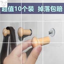 Strong non-trace solid wood hook Wood hook wall hanging nail-free hole creative glue door rear wall coat hook