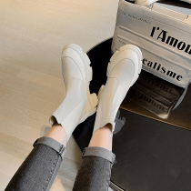 GDDZ both genuine leather Inlenty wind Chelsea boots Spring autumn Martin boot thick bottom heightening shoes women tightness short boots