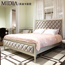 Post-modern simple style American light luxury Net red ins solid wood master bedroom double Princess fabric soft bag bed 1 5 Customized