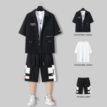 Tooling Shorts Male Summer Thin loose 50% Pants High Street Ins Trend Outside of pants Yuppie Handsome Casual Suit