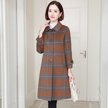 zqqz double-sided woolen coat womens long 2021 new high-end slim plaid wool coat 2136
