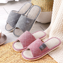 Return linen cotton slippers male spring and summer home bedroom non-slip indoor floor support shoes cute couple cool slippers male