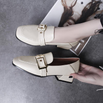 Tide brand womens shoes 2021 autumn new all-around with thick heel single shoes British style a pedal leather shoes women