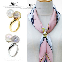 Clown Jersey corner T-shirt hem knotted buckle simple pearl dual-use silk towel buckle square scarf shawl with jewelry women