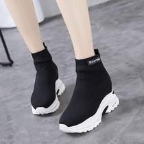 High-top socks shoes womens thick-soled pine cake heels in 2020 Autumn