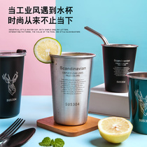 Industrial wind with cover stainless steel coffee cup ins wind food grade 304 outdoor anti-fall drinking water cup cold drinking water glass