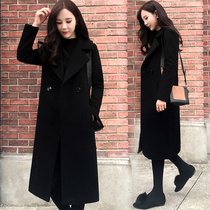 Black padded wool coat womens 2021 new autumn and winter wild womens thickened medium-long coat tide