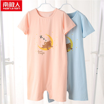South Pole Children girl girl pure cotton short sleeve one-piece dress pyjamas pyjamas CUHK childrens home in the summer thin section
