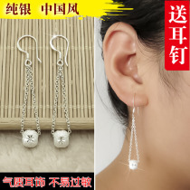 999 sterling silver earrings Japanese and Korean ladies long tassel earrings EAR thread handmade DIY ear hook transfer beads retro temperament