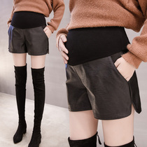 Pregnant women shorts autumn and winter leggings tide mother leather pants leather shorts autumn and winter plus velvet wear Fashion pants winter wear