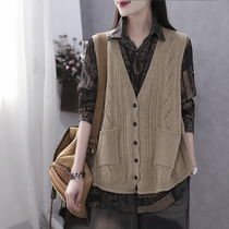 Han Suoyi retro art autumn and winter New knitwear Vest Women loose sleeveless sweater jacket