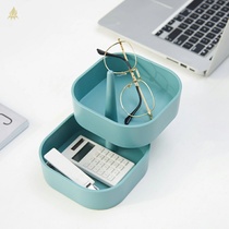 Shake the same ins wind rotating jewelry jewelry multi-layer flannel dustproof square storage box with mirror stud ring